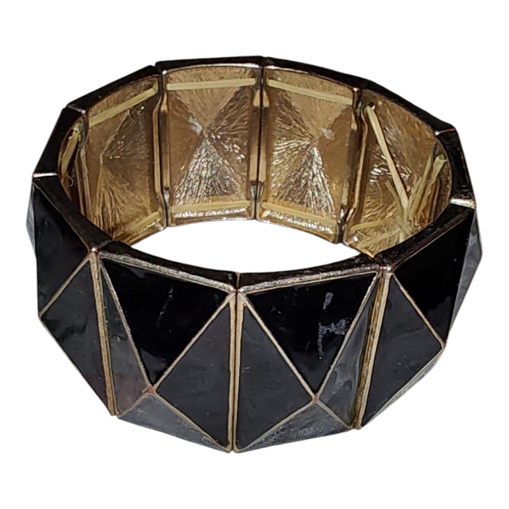 Vintage Geometric Black and Gold Costume Statement Jewelry Bracelet
